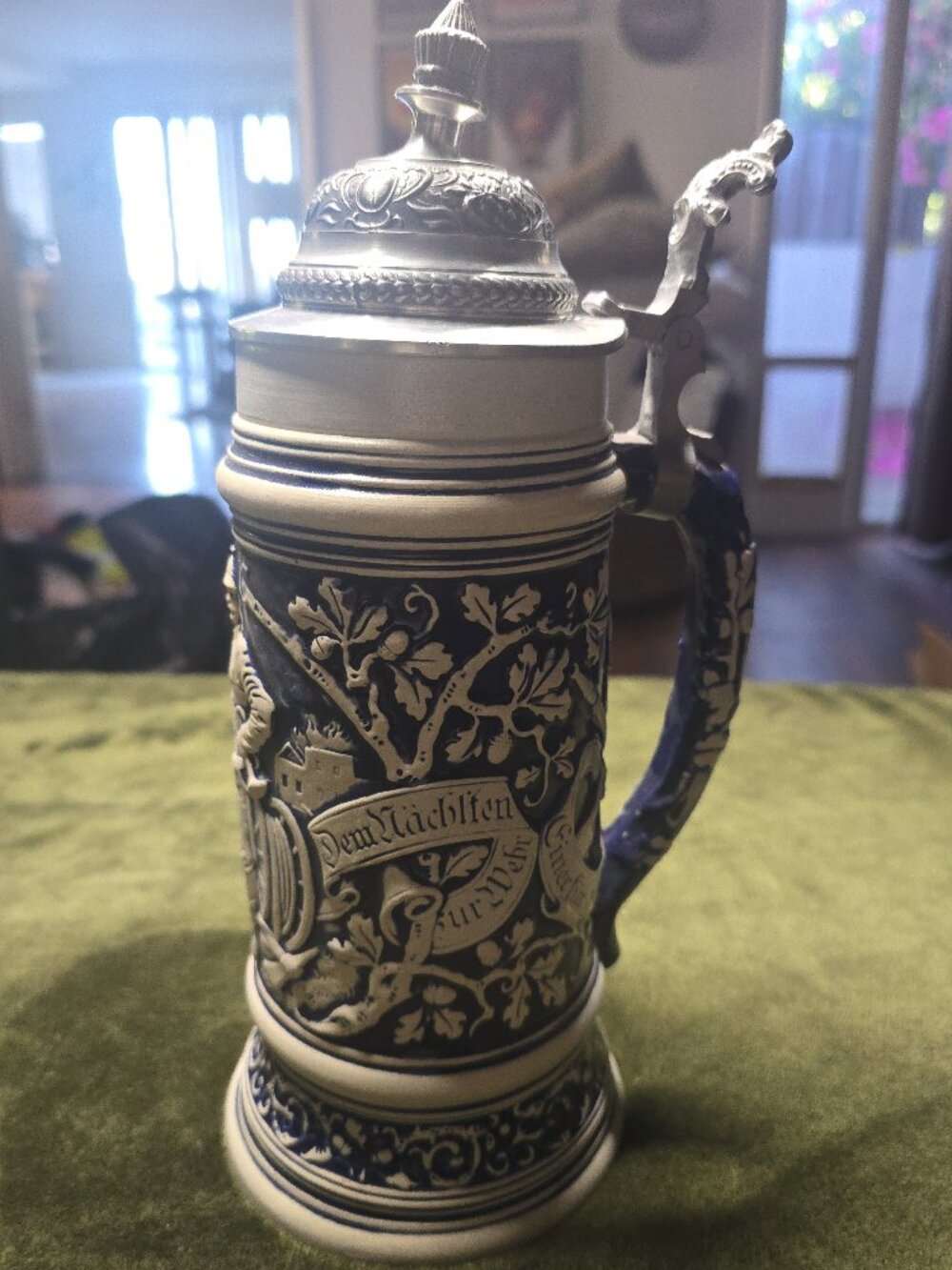 Vintage German Beer Stein 0.5L Cobalt Blue Salt Glaze Pewter Lid West Germany